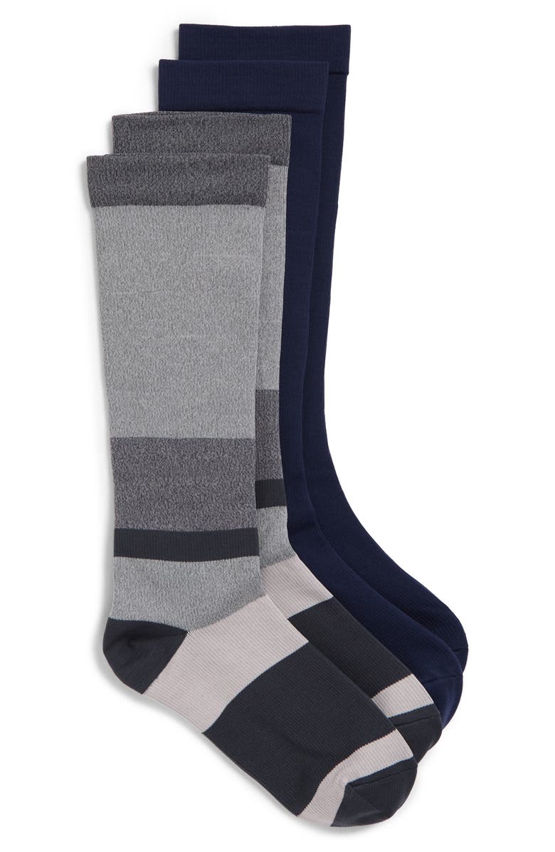 Nordstrom 2-Pack Knee High Compression Socks, Main, color, Grey Colorblock- Blue