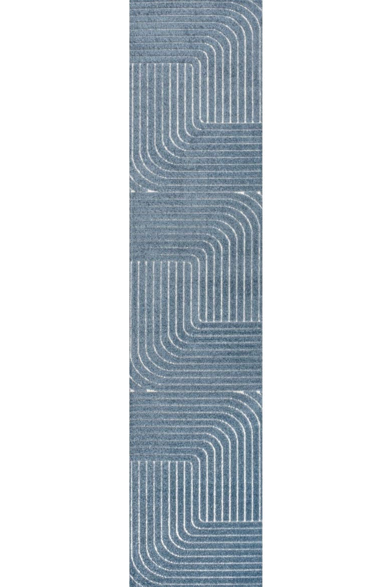 Odense High-Low Minimalist Angle Geometric Indoor/Outdoor Area Rug, Main, color, Dark Blue/Cream