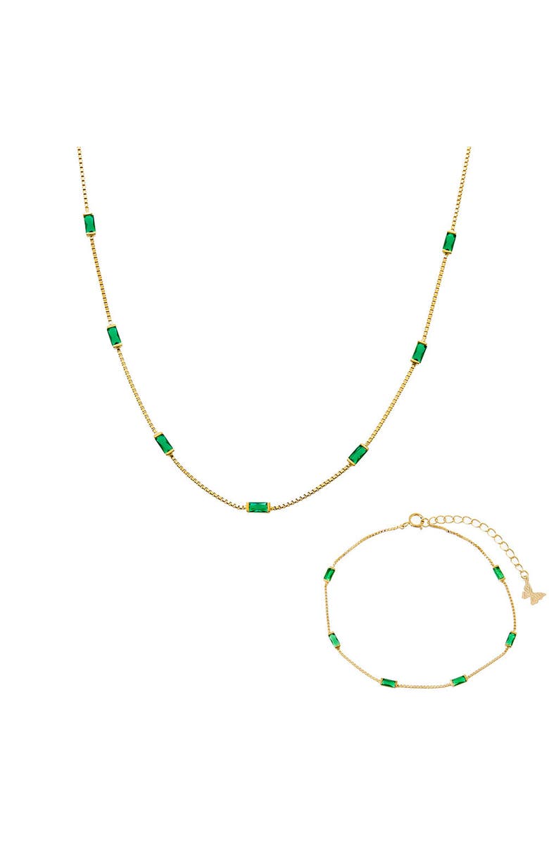 BY ADINA EDEN Emerald Green Multi CZ Baguette Bracelet & Necklace Combo Set, Main, color, 