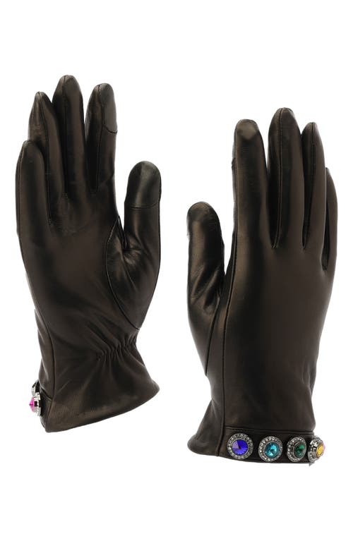 Kurt Geiger London Rainbow Crystal Leather Gloves In Black