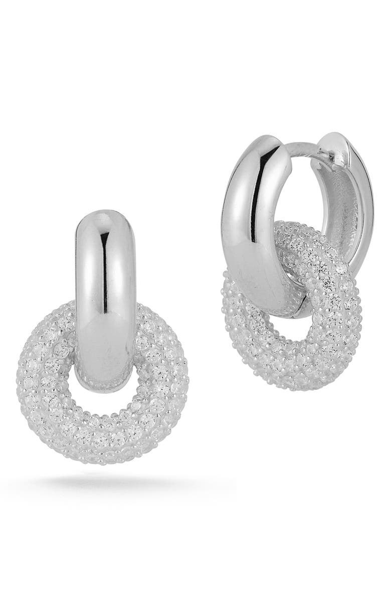 CHLOE AND MADISON Pavé Cubic Zirconia Drop Huggie Hoop Earrings, Main, color,