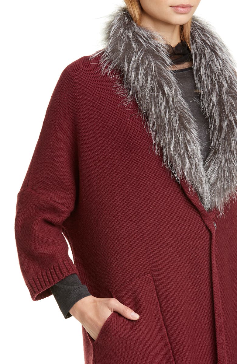 Fabiana Filippi Genuine Fox Fur Collar Wool, Silk & Cashmere Cardigan, Alternate, color, 