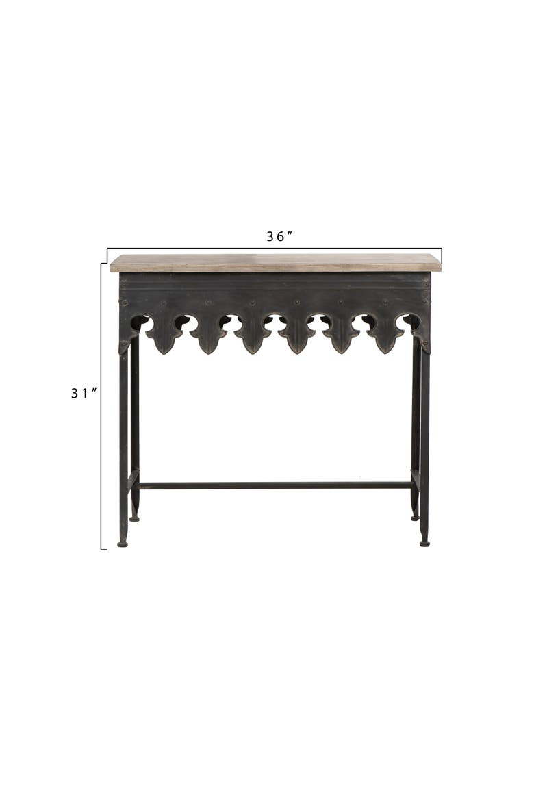 Rustic Farmhouse Metal Console Table with Solid Wood Top, Distressed Grey, Alternate, color, Black