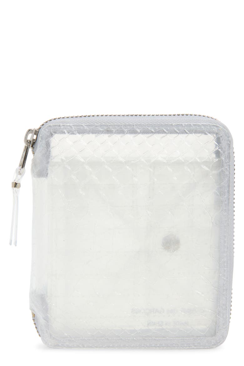 Clear Snakeskin Embossed Rectangular Zip Around Wallet, Main, color, TRANSPARENT