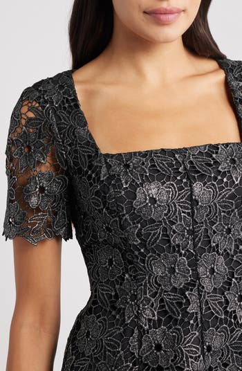 Floral Lace Short Sleeve Fit & Flare Dress