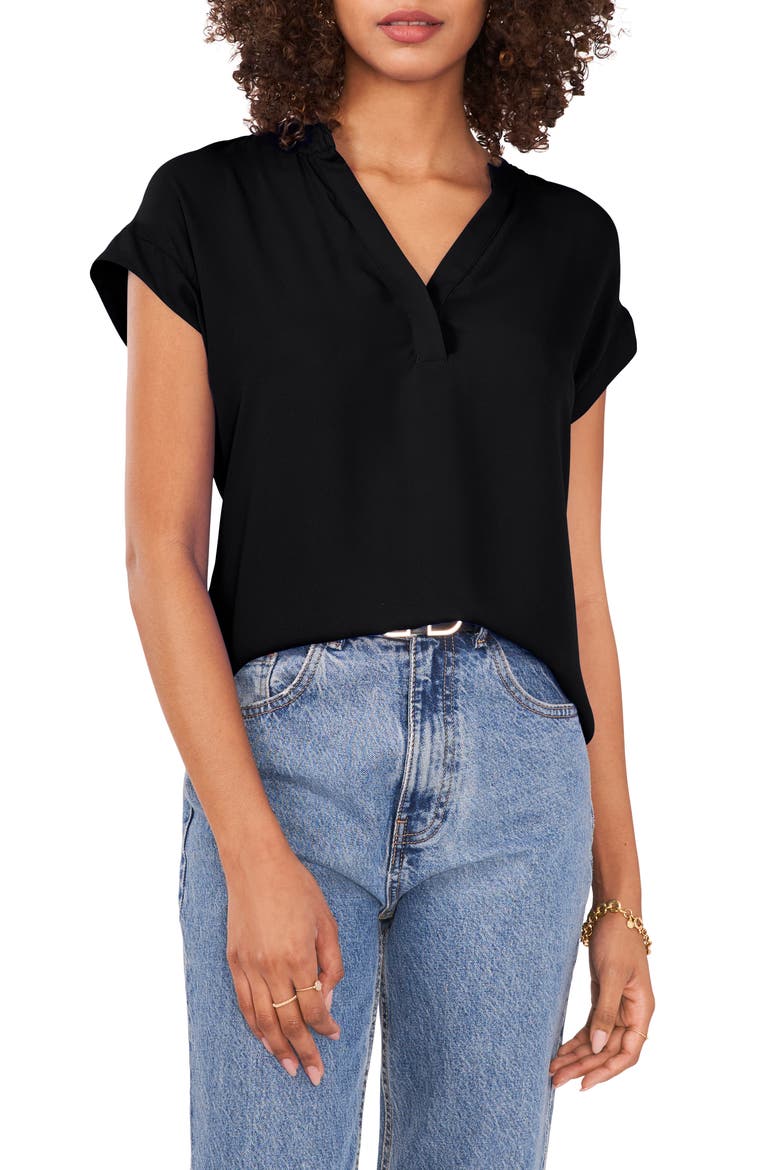 Split Neck Georgette Top, Main, color, RICH BLACK