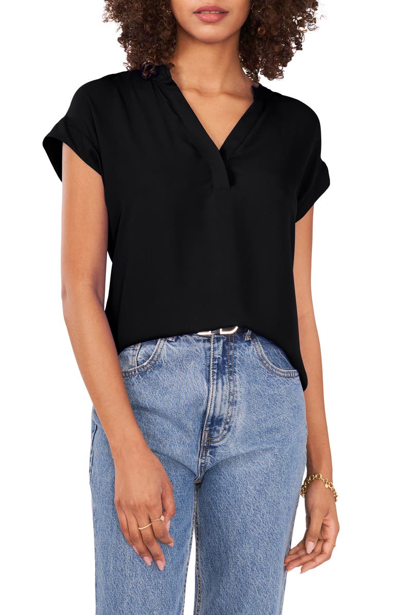 Vince Camuto Split Neck Georgette Top, Main, color, Rich Black