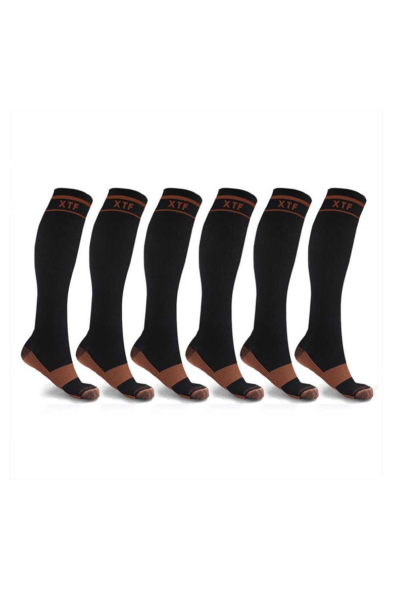 Pack of 6 Copper Infused Knee High Socks, Main, color, BLACK