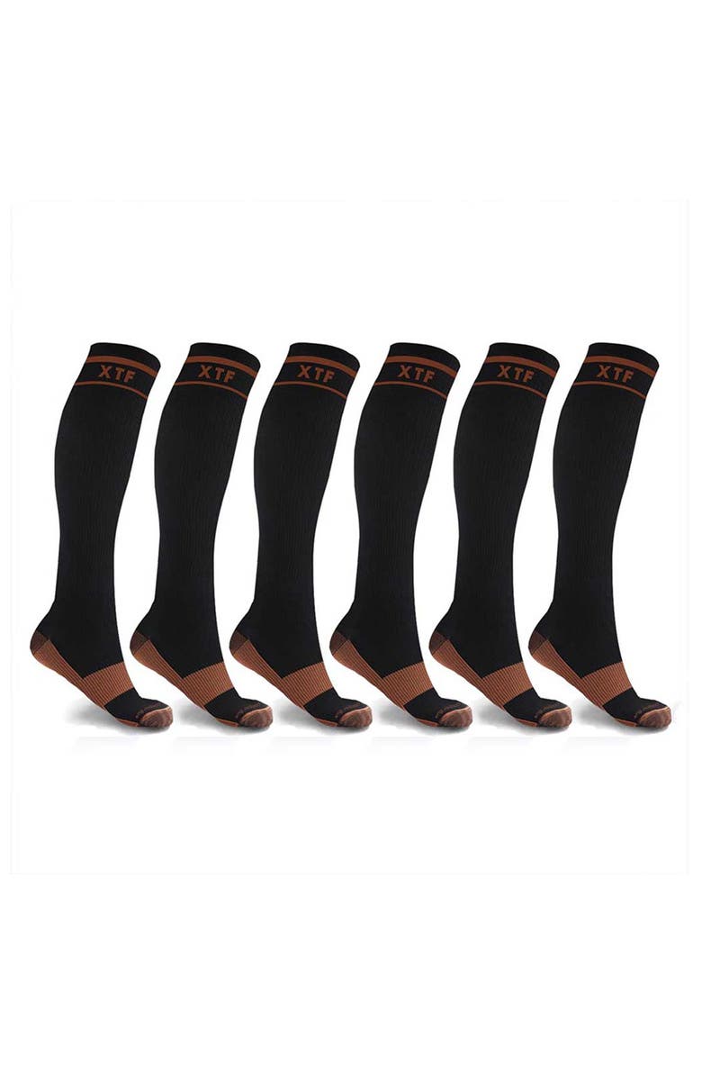 EXTREME FIT Pack of 6 Copper Infused Knee High Socks, Main, color, Black