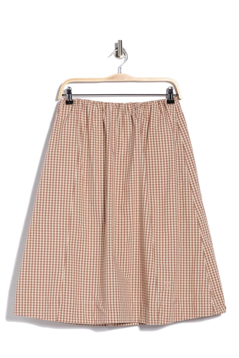 Gingham Elasticated Skirt, Alternate, color, LATTE/ ECRU