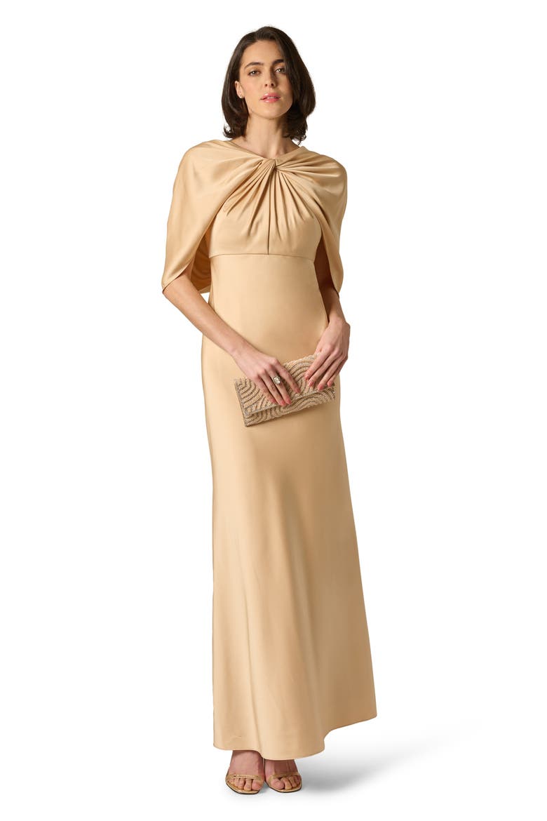 Cape Sleeve Satin Gown, Alternate, color, CHAMPAGNE