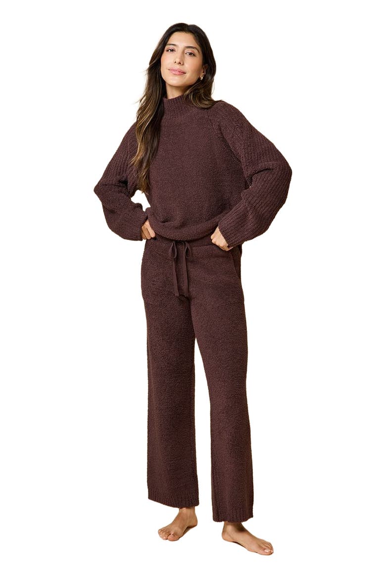 Solid Marshmallow Rib Mock Neck with Long Pant, Main, color, Espresso