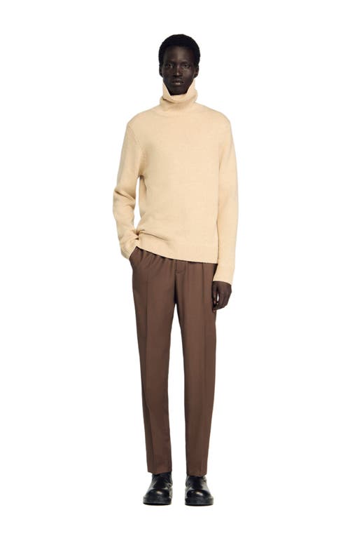 Sandro Elasticated Straight-leg Trousers In Brown