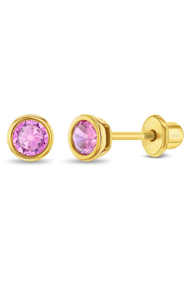 Bezel Cubic Zirconia Earrings, Main, color, Pink