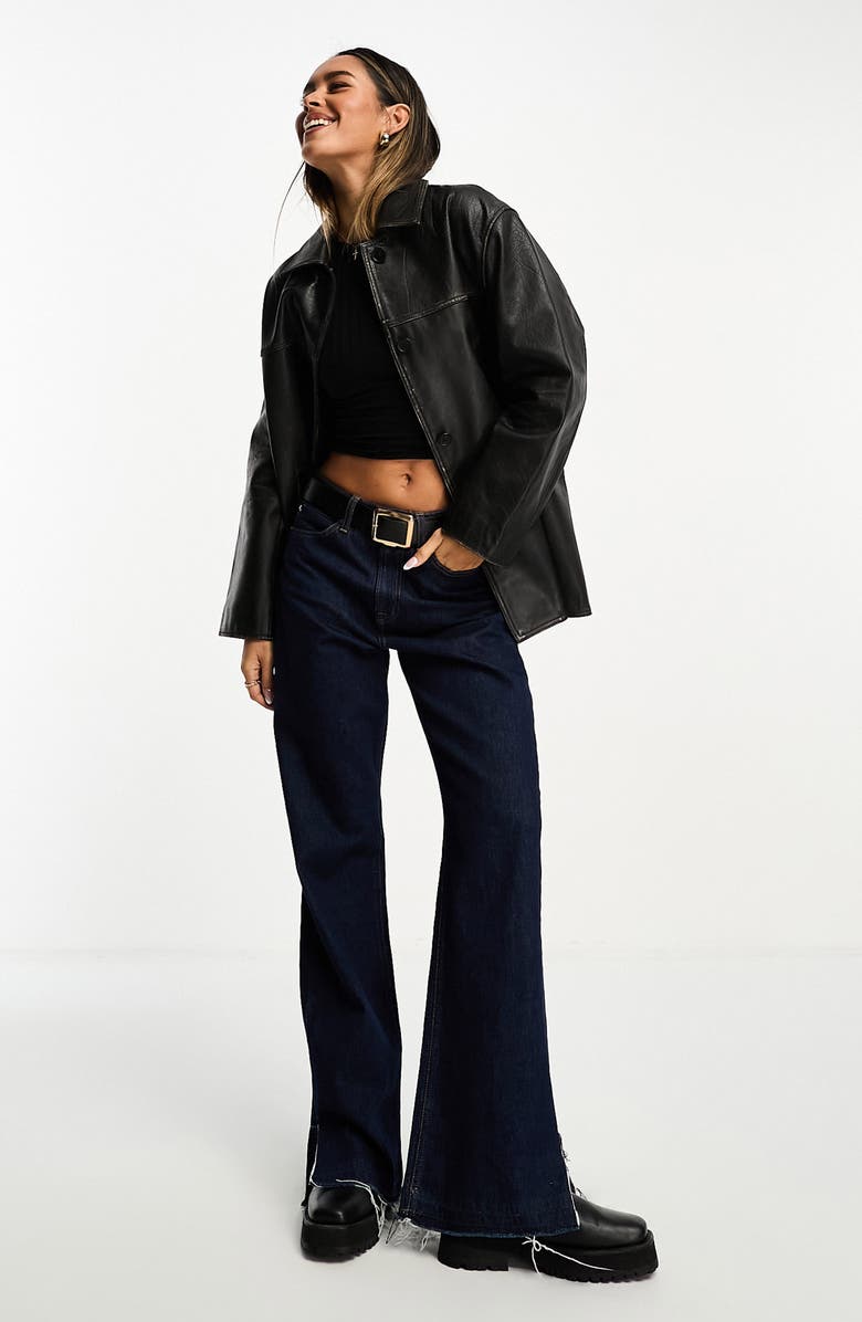 ASOS DESIGN Button-Up Leather Jacket, Alternate, color,