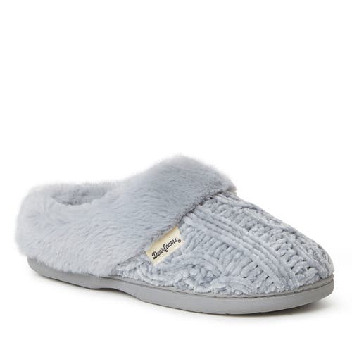 Dearfoams Womens Claire Cable Knit Chenille Clog Slipper In Sleet