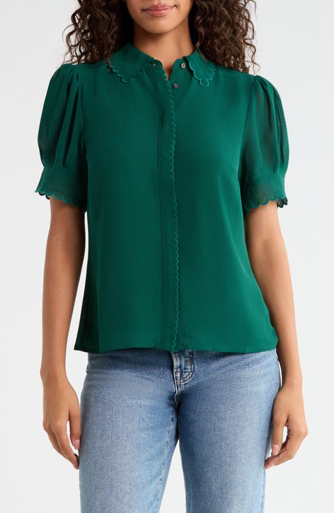 Scallop Trim Button-Up Shirt
