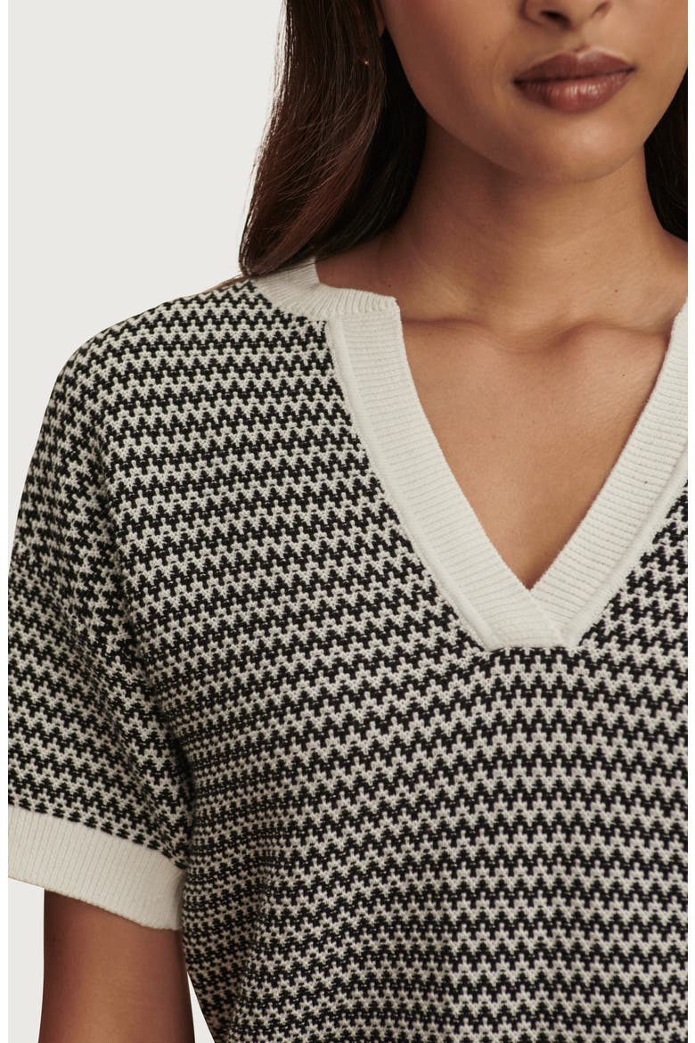Dora Short Sleeve Cotton Sweater, Alternate, color, SNOW WHITE / BLACK