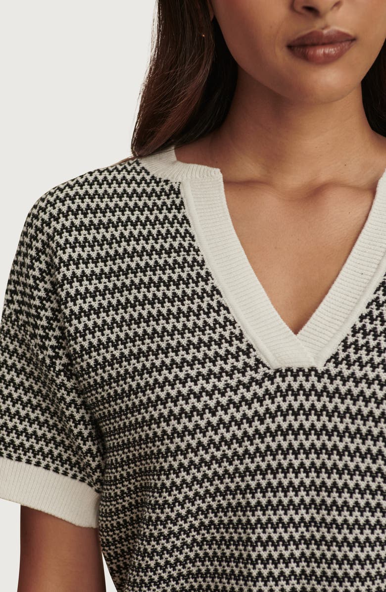 Varley Dora Short Sleeve Cotton Sweater, Alternate, color, Snow White / Black