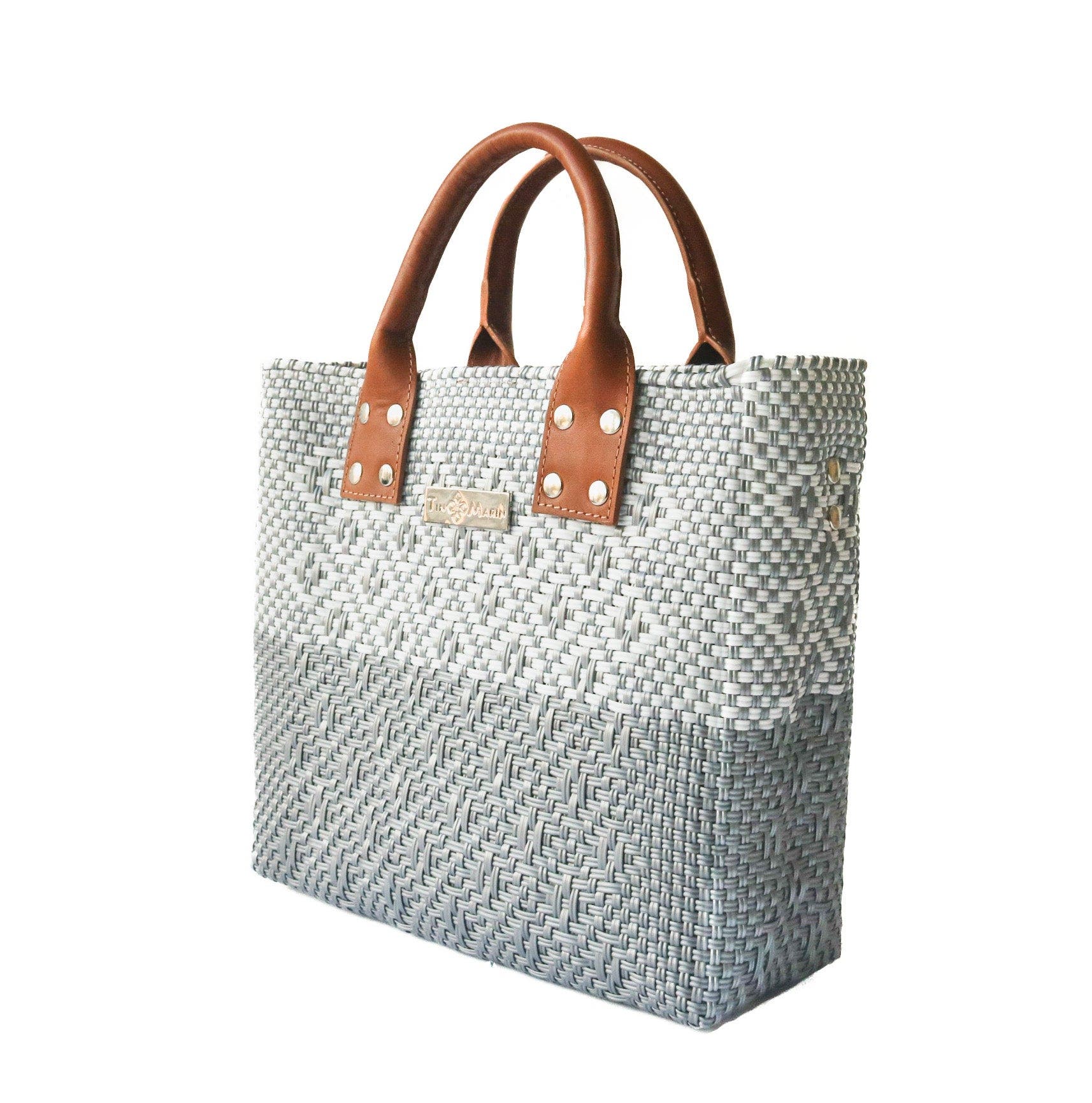 Tin Marin Grey Large Woven Crossbody Bag - Tan Leather, Alternate, color, Tan Leather Straps