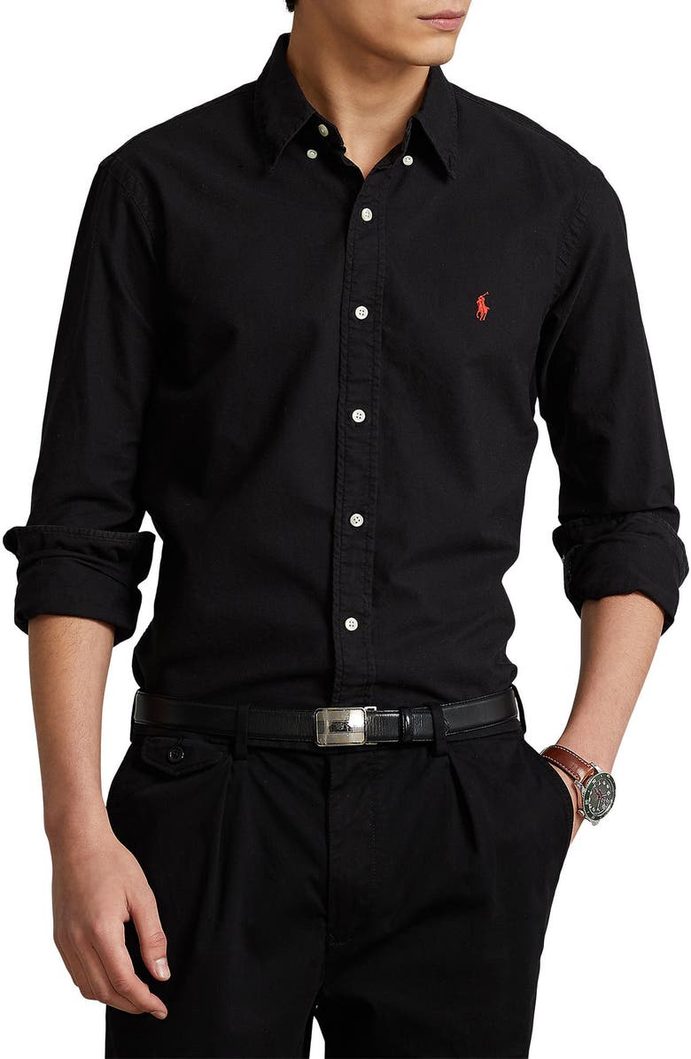 Polo Ralph Lauren Classic Fit Garment-Dyed Long Sleeve Oxford Shirt, Main, color, Polo Black