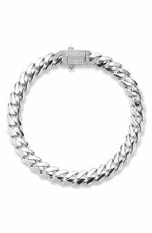 Yield of Men Men's Rhodium Plated Sterling Silver Cubic Zirconia Curb Chain Bracelet