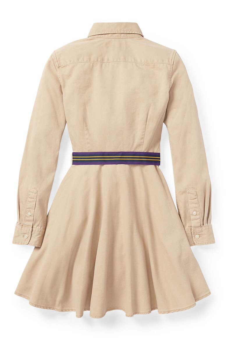 Kids' Long Sleeve Belted Cotton Shirtdress, Alternate, color, CLASSIC KHAKI