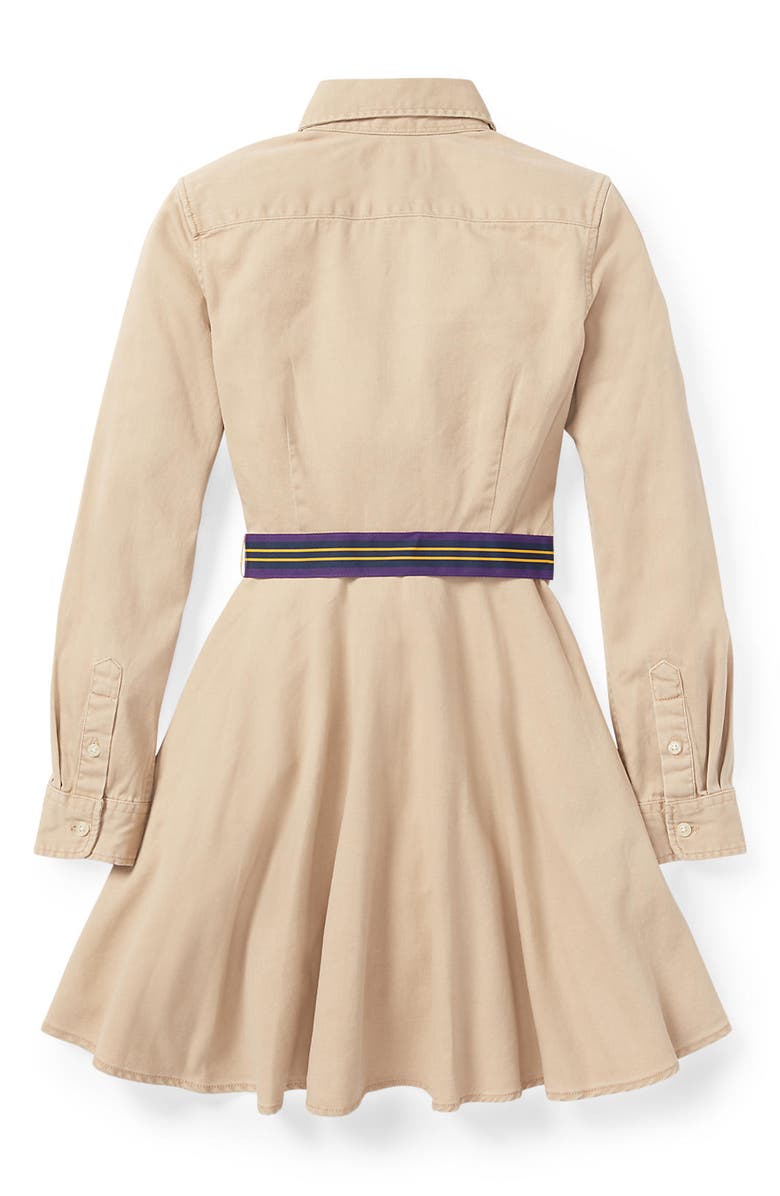 Polo Ralph Lauren Kids' Long Sleeve Belted Cotton Shirtdress, Alternate, color, Classic Khaki