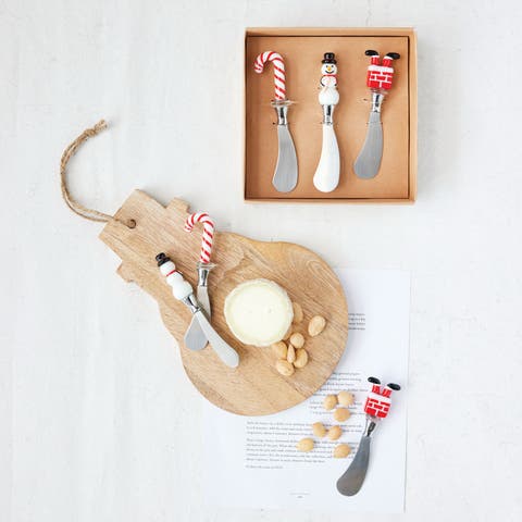 3-Piece Holiday Icon Glass Handle Stainless Steel Canape Knives Set