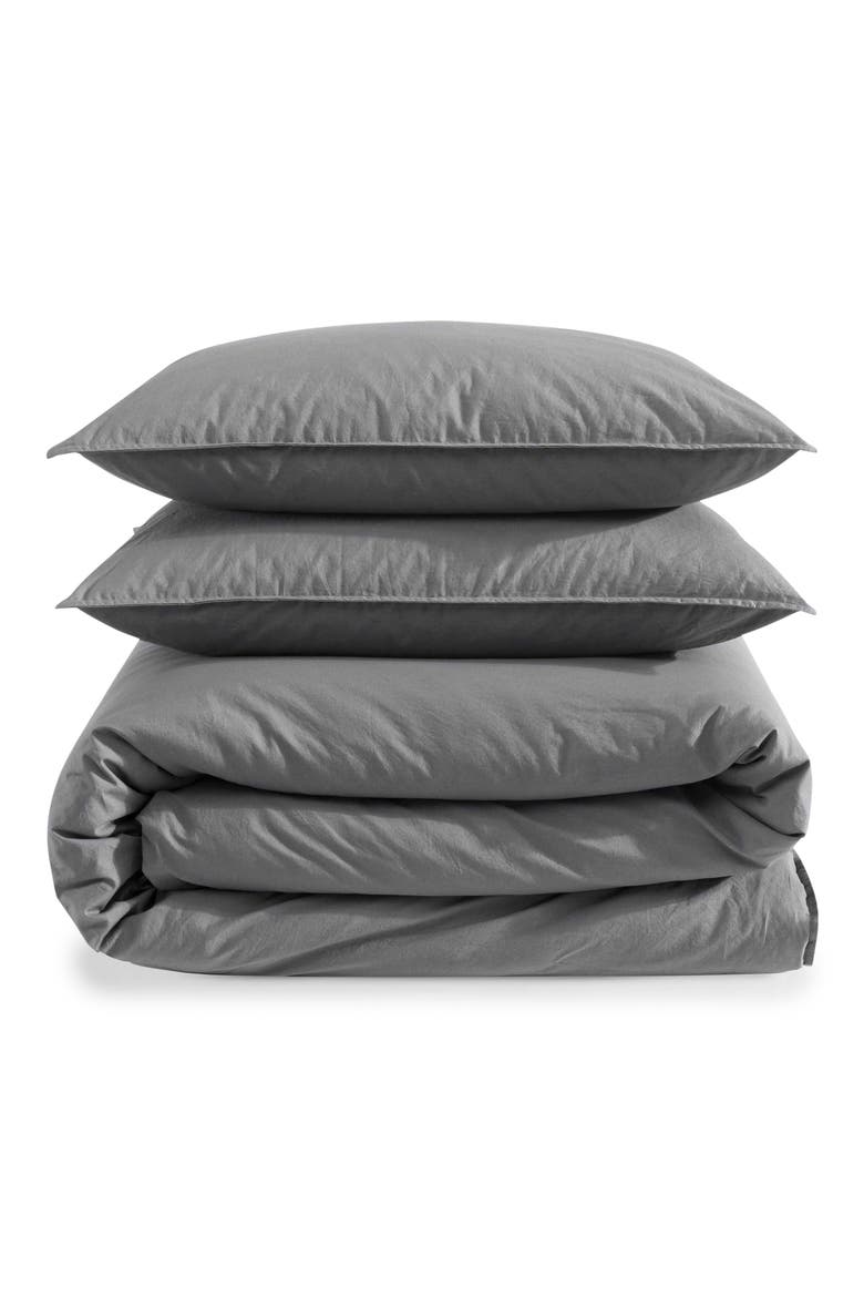 Washed Percale Duvet & Shams Set, Main, color, GREY
