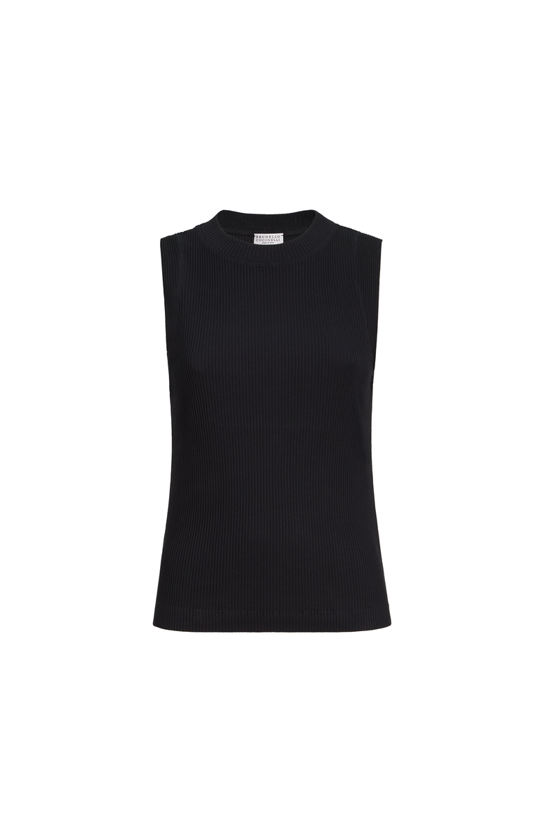 Brunello Cucinelli Ribbed jersey top, Main, color, Black