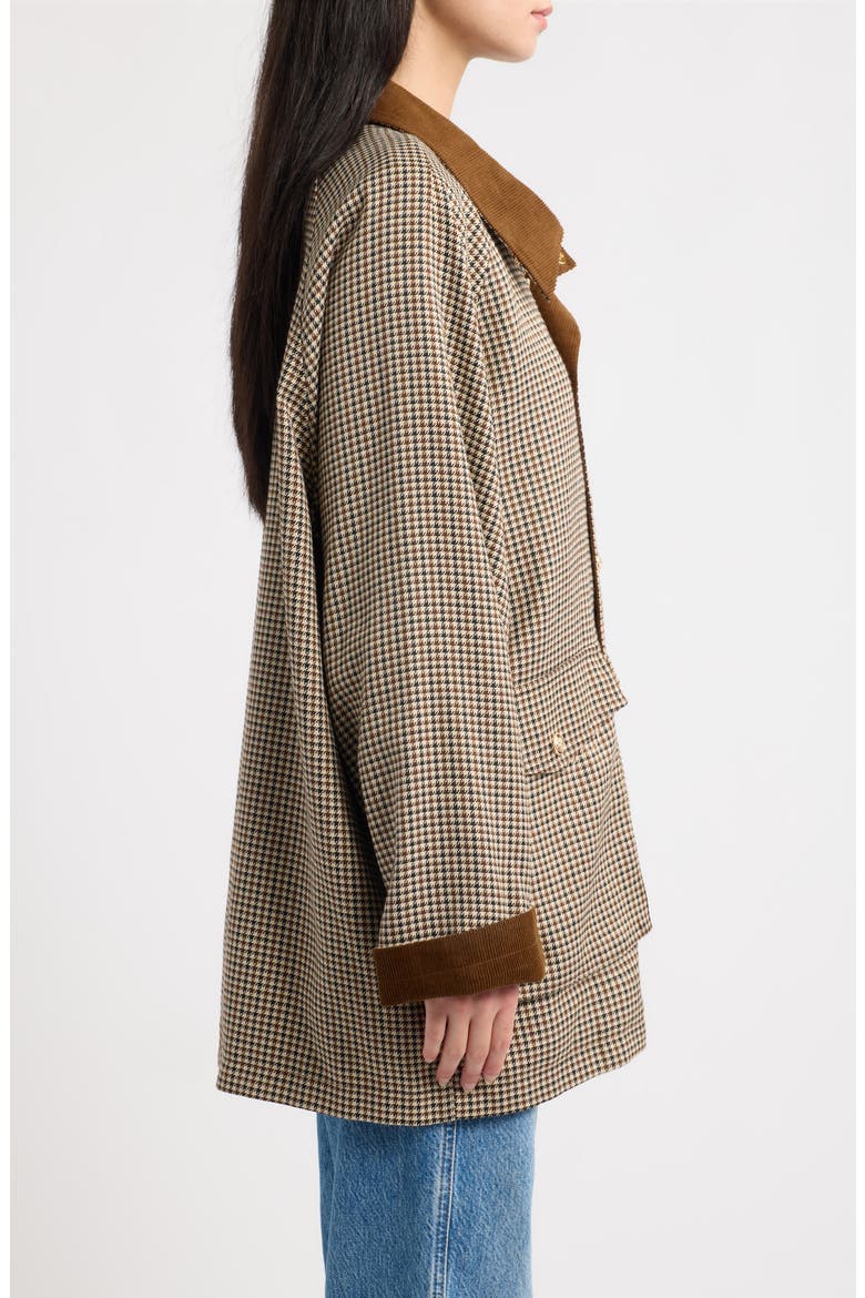 Houndstooth Jacket with Corduroy Trim, Alternate, color, BROWN
