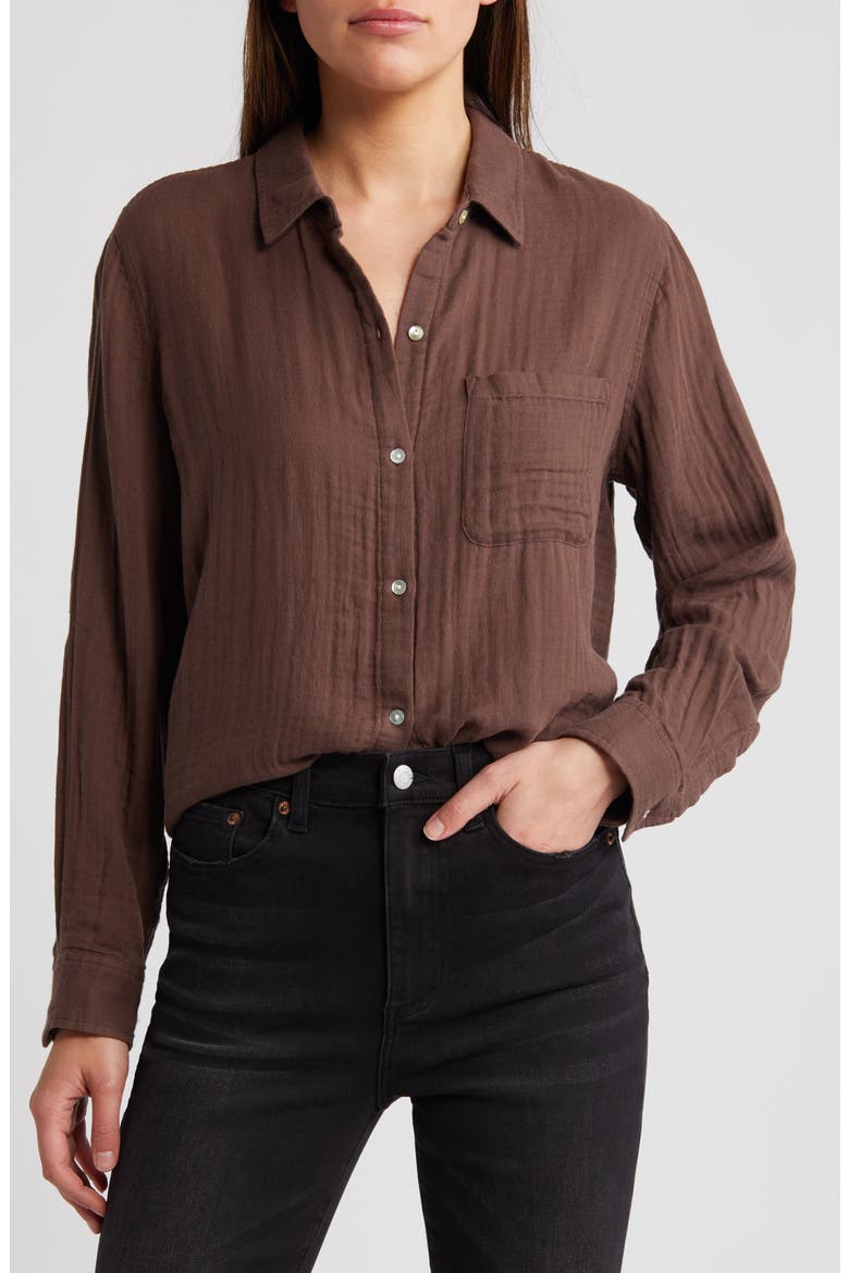 Ellis Cotton Button-Up Shirt, Main, color, BIRCH