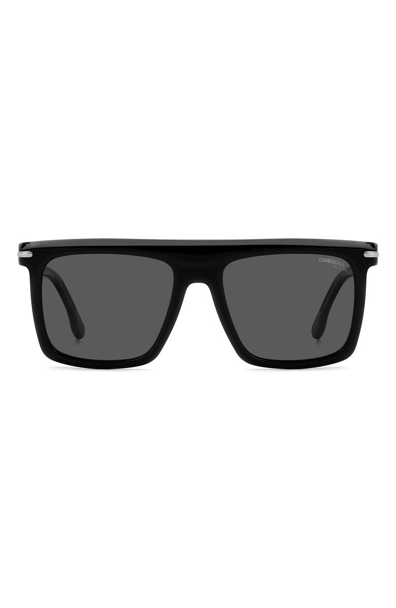Carrera Eyewear 56mm Rectangular Flat Top Sunglasses, Alternate, color, Black Ruthenium/ Grey Polar