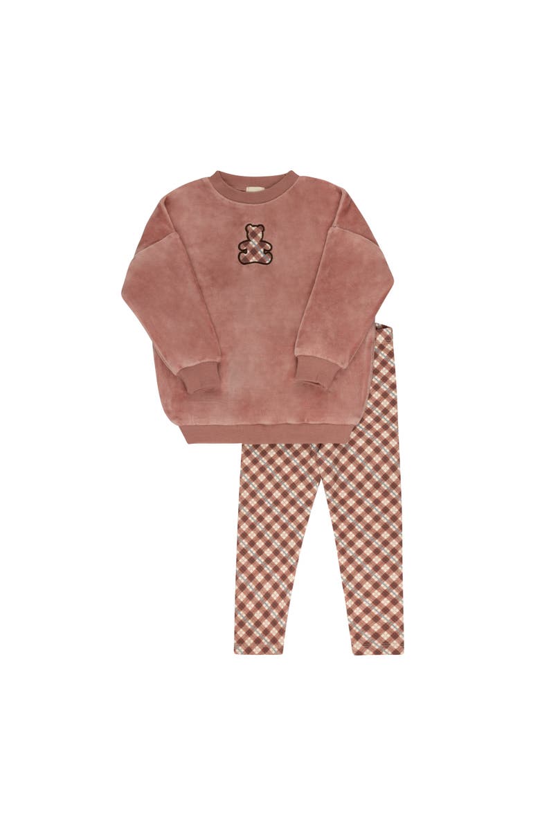 Ely's & Co. Velour Plaid Bear Collection - Sweatshirt + Leggings, Main, color, Pink