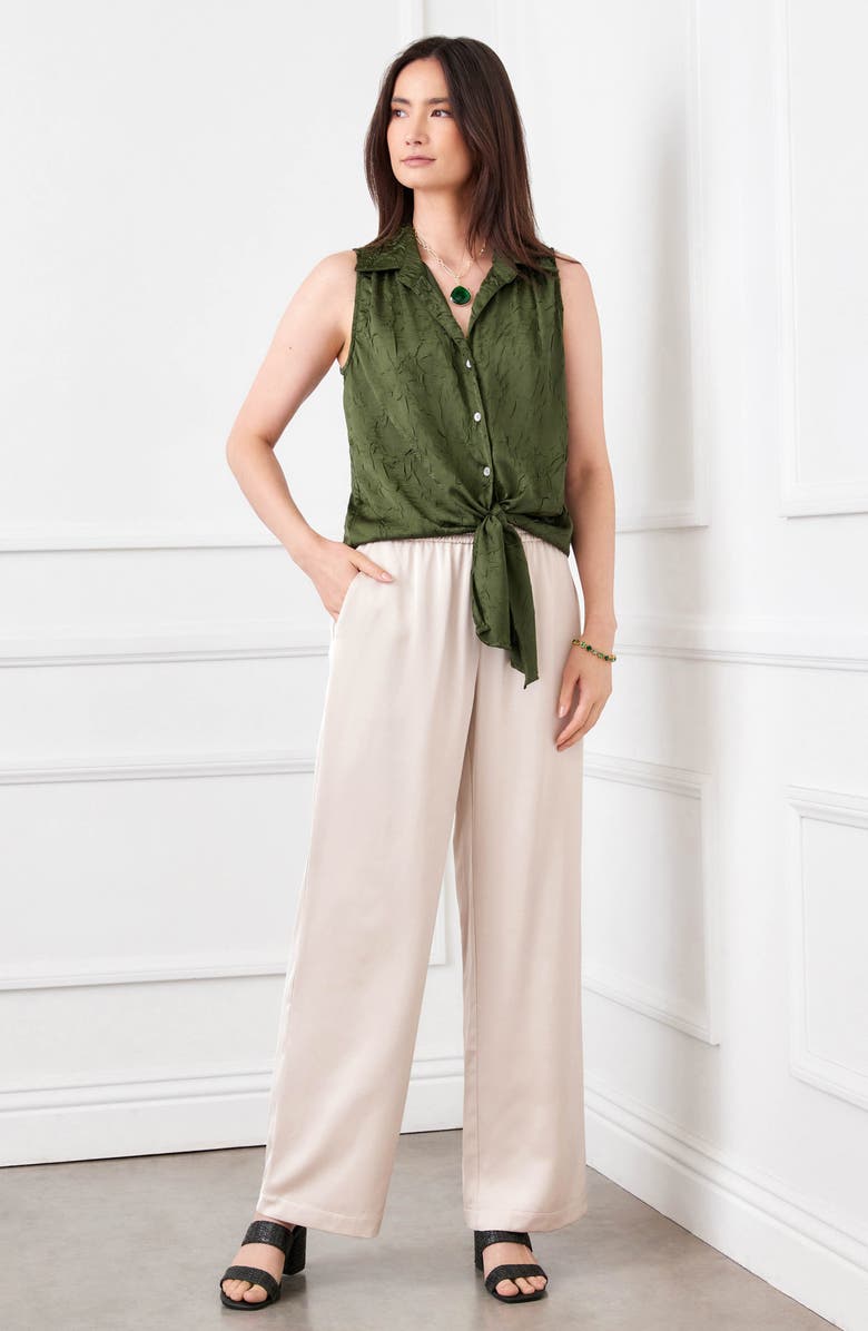 Karen Kane Satin Wide Leg Pants, Alternate, color, Khaki