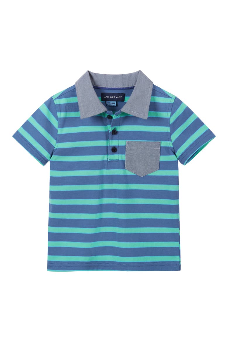 Stripe Stretch Cotton Piqué Polo & Shorts Set, Alternate, color, BLUE STRIPE