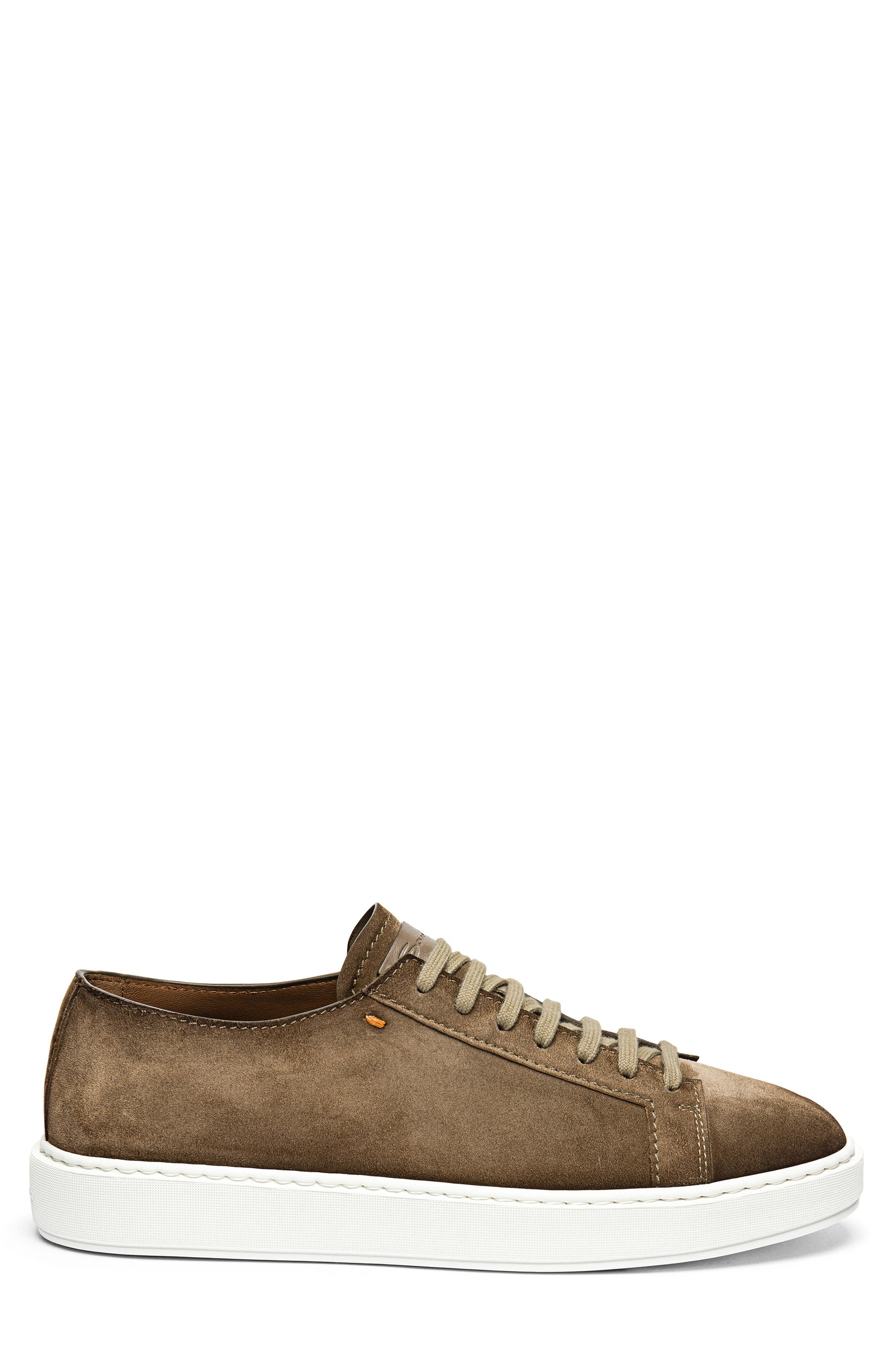Santoni Damps Low Top Suede Sneaker, Alternate, color, Brown