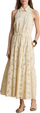 Lauren Ralph Lauren Sleeveless Embroidered Cotton Voile Tiered Shirtdress