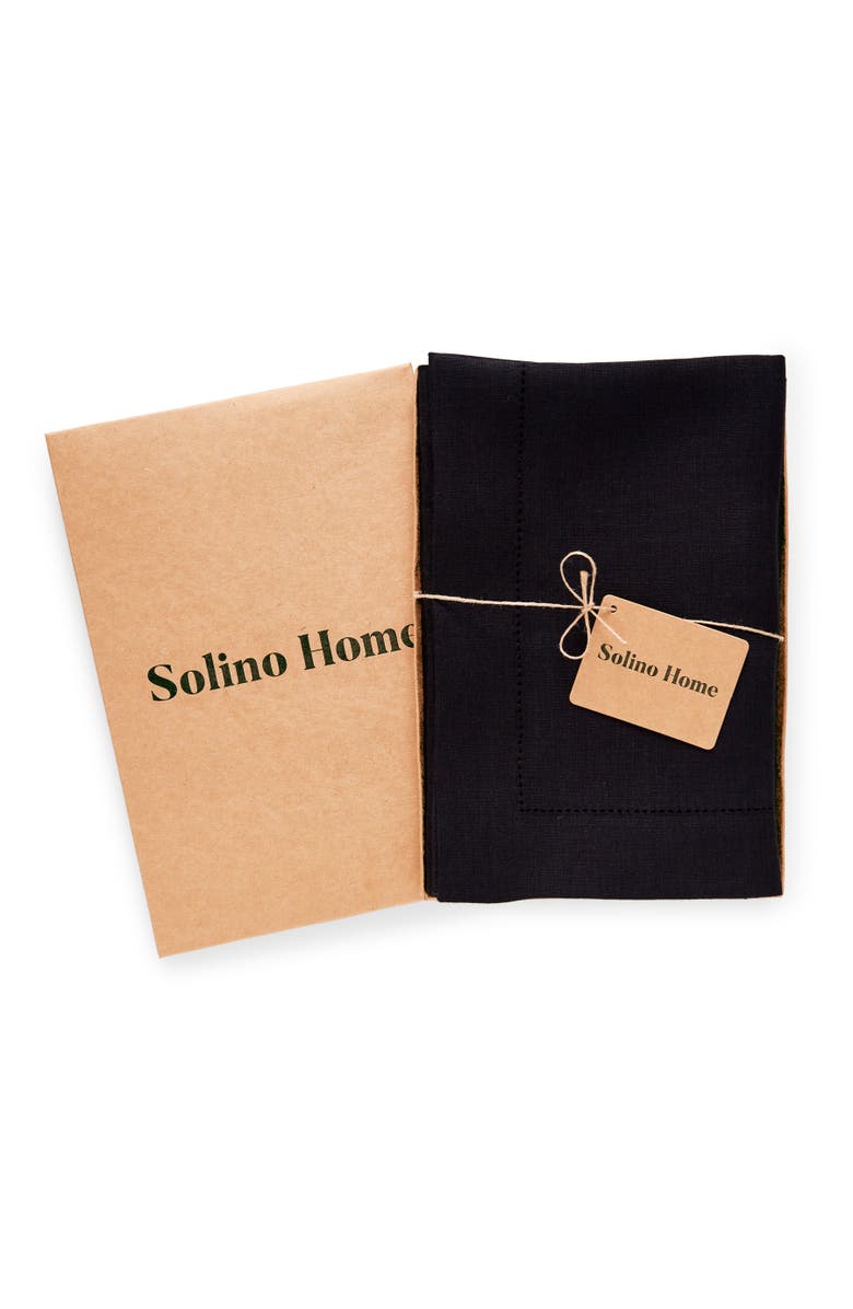 Solino Home Linen Dinner Napkins Set of 4, 20 x 20 Inch for Dining Table, Holiday and Everyday Table Decor - Medium Weight Hemstitch, Alternate, color, Black