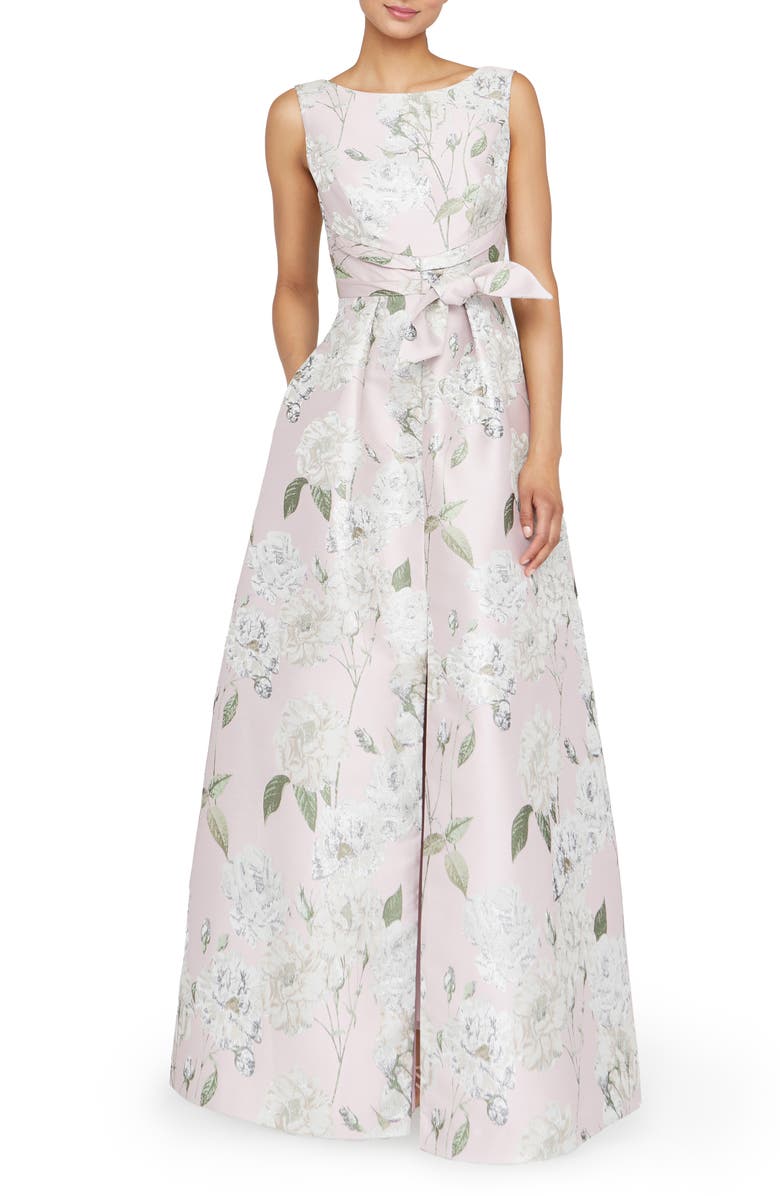 Kay Unger Liliana Metallic Floral Sleeveless Gown, Main, color, 