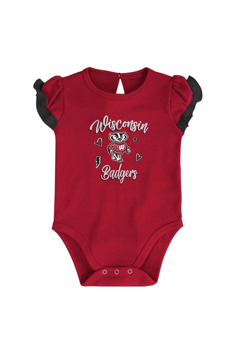 Outerstuff Girls Newborn & Infant Red/Black Wisconsin Badgers Too Much Love Two-Piece Bodysuit Set, Alternate, color, 