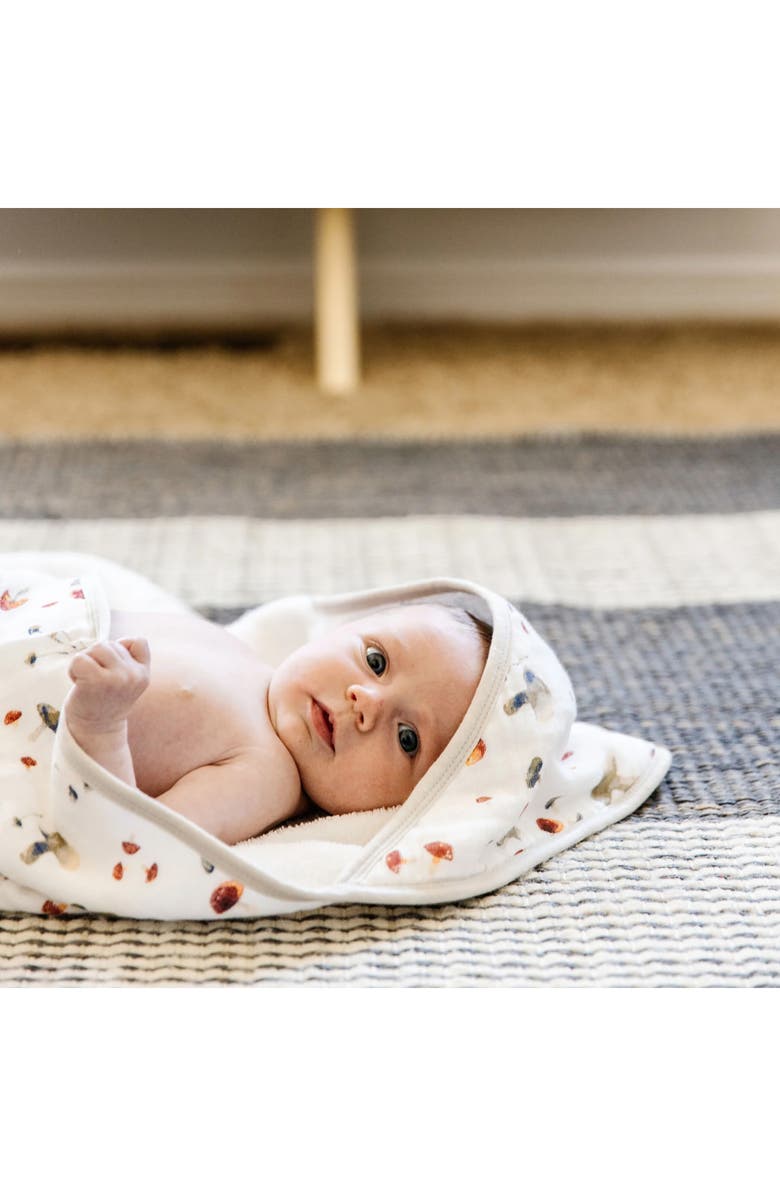 little unicorn Cotton Muslin & Terry Hooded Infant Towel, Alternate, color, Mushrooms