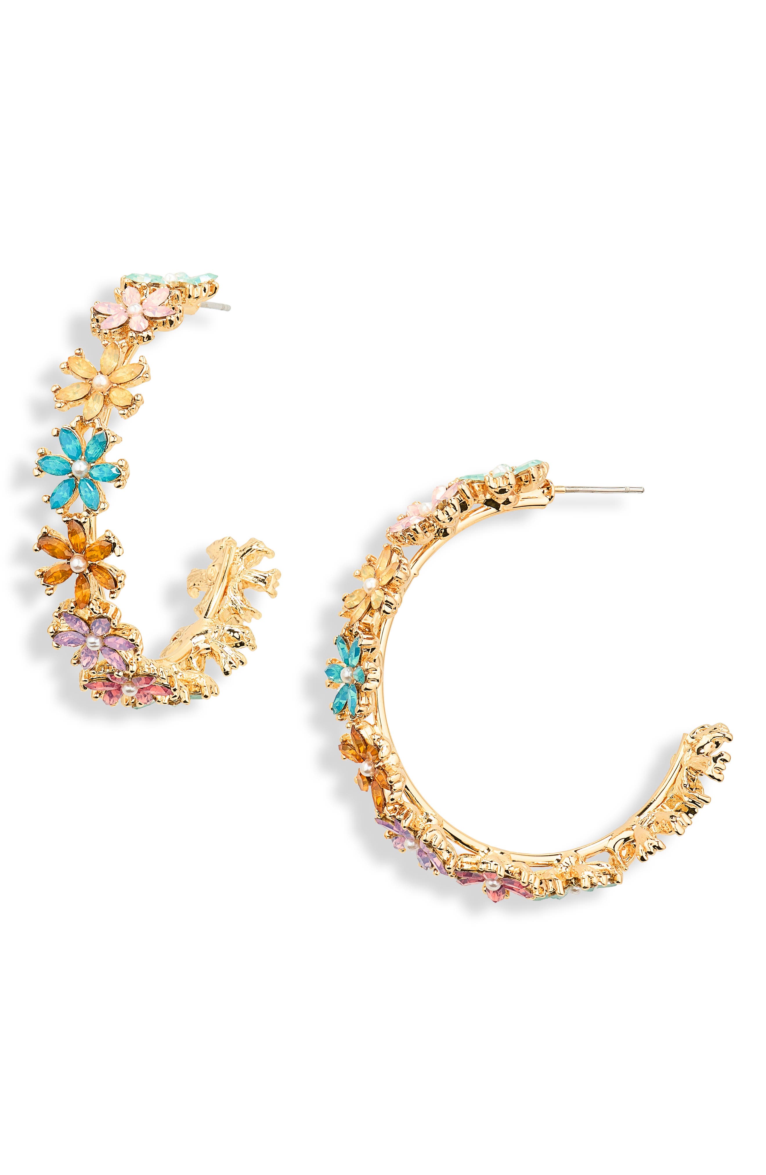 Crystal & Faux Pearl Flower Hoop Earrings