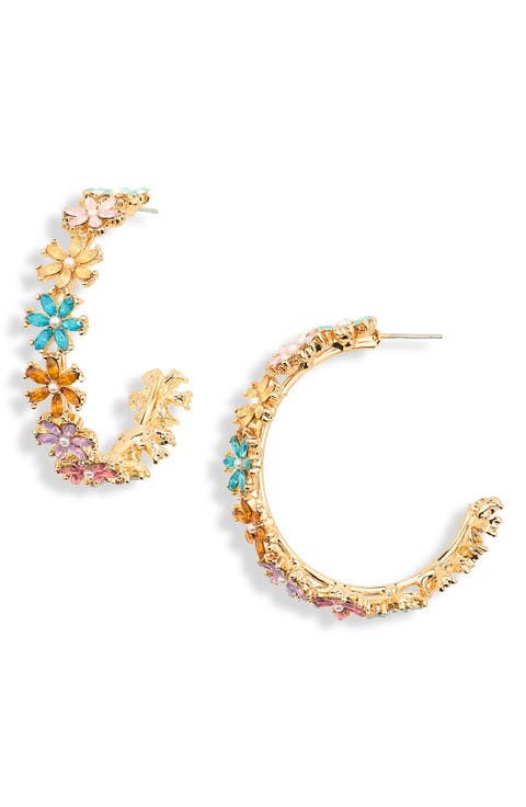 Crystal & Faux Pearl Flower Hoop Earrings