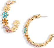 Cara Crystal & Faux Pearl Flower Hoop Earrings
