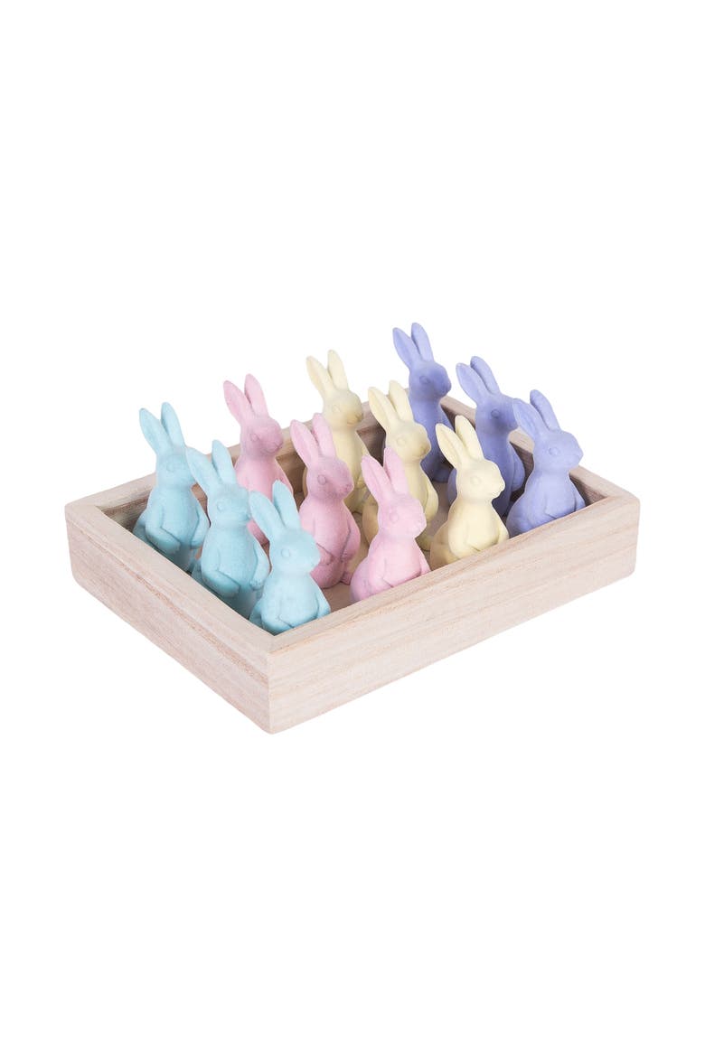 Flocked Easter Bunnies In Box Set of 12 Figurines, Main, color, Pink