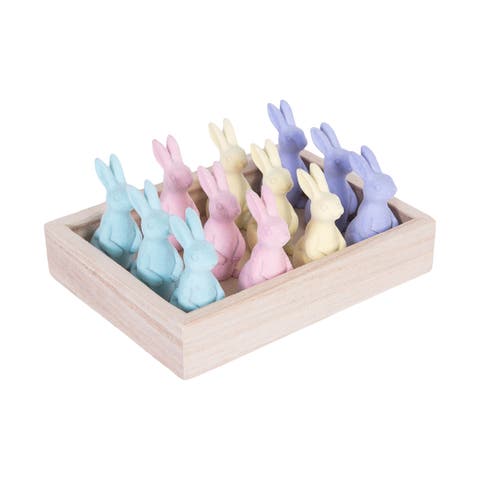 Flocked Easter Bunnies In Box Set of 12 Figurines