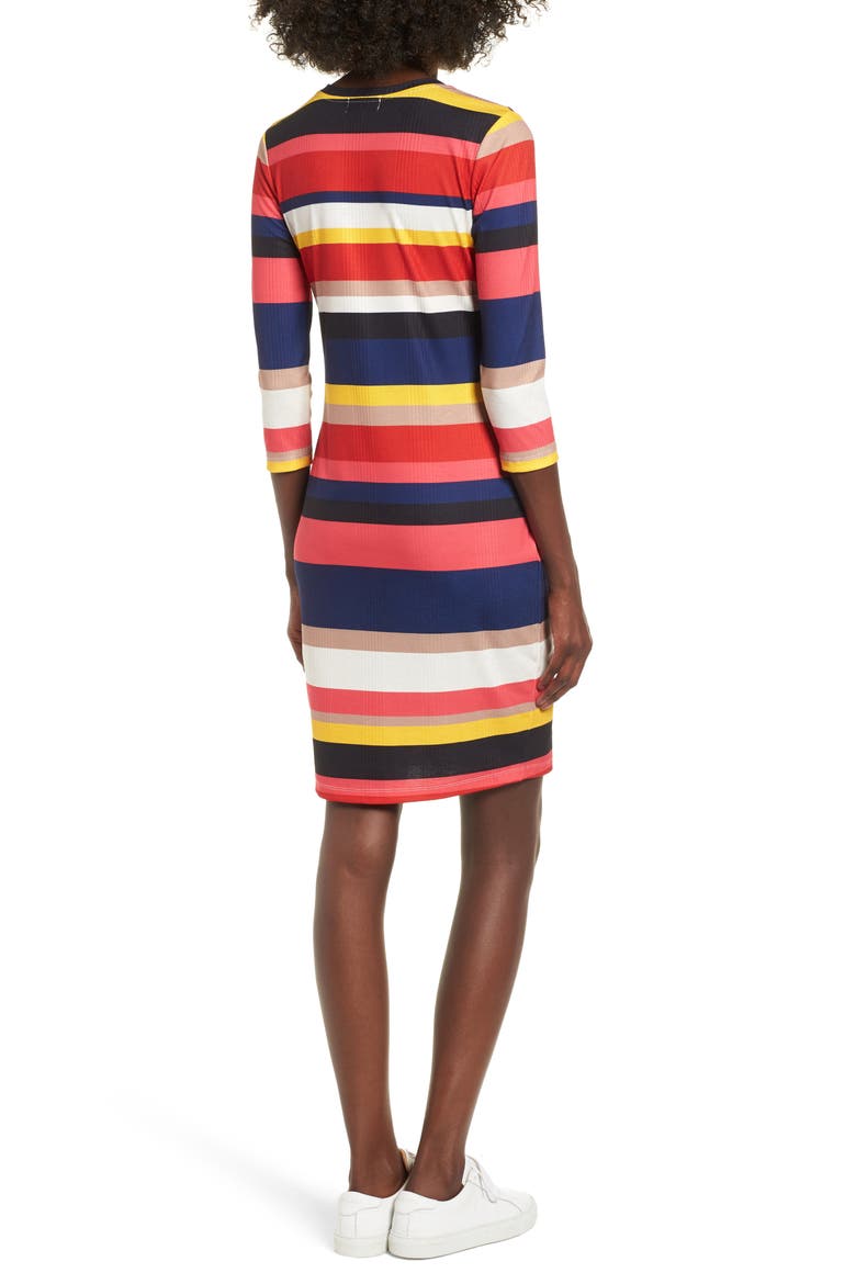 Rainbow Stripe Rib Knit Dress, Alternate, color, NAVY/ HOT PINK