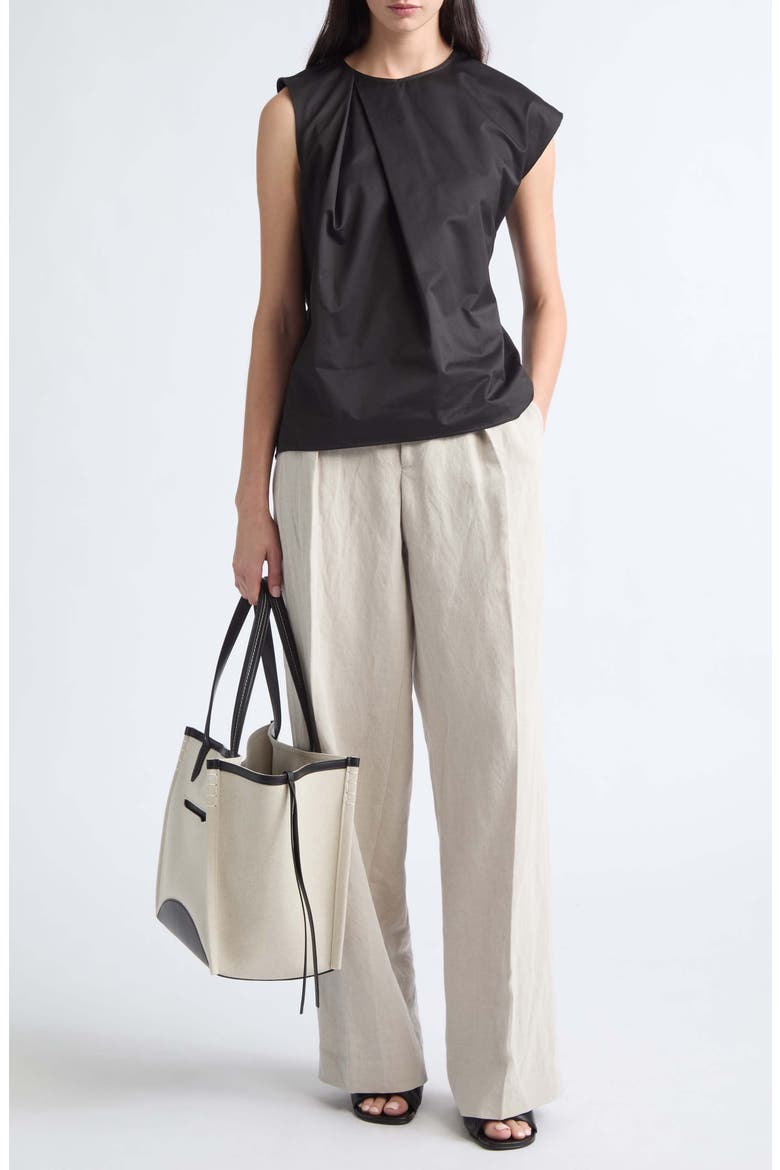Sculptural Asymmetric Cotton Sateen Top, Alternate, color, BLACK